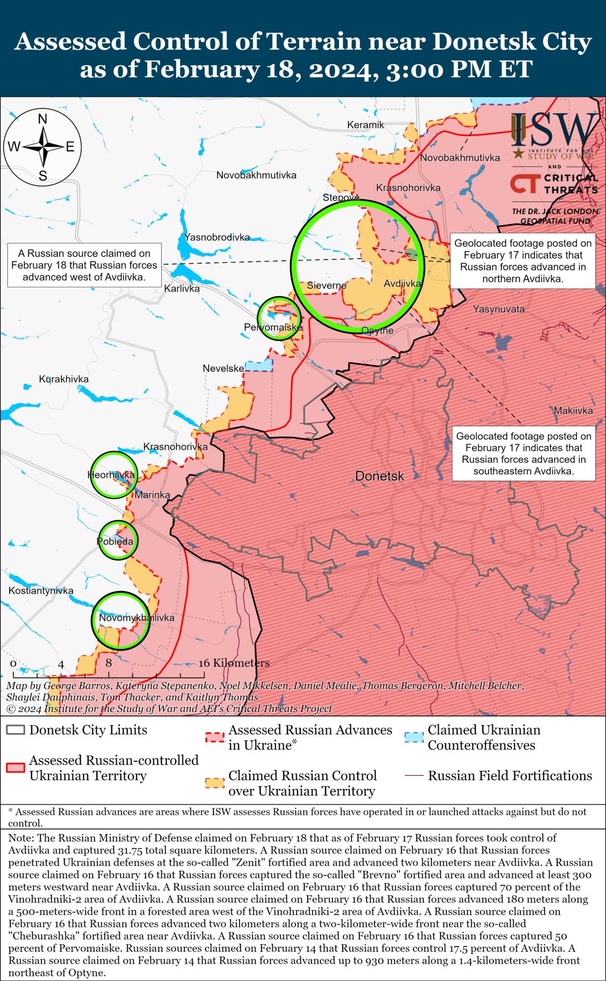 ЗСУ можуть створити нові оборонні лінії в районі Авдіївки і зупинити наступ РФ: в ISW оцінили ситуацію. Карта