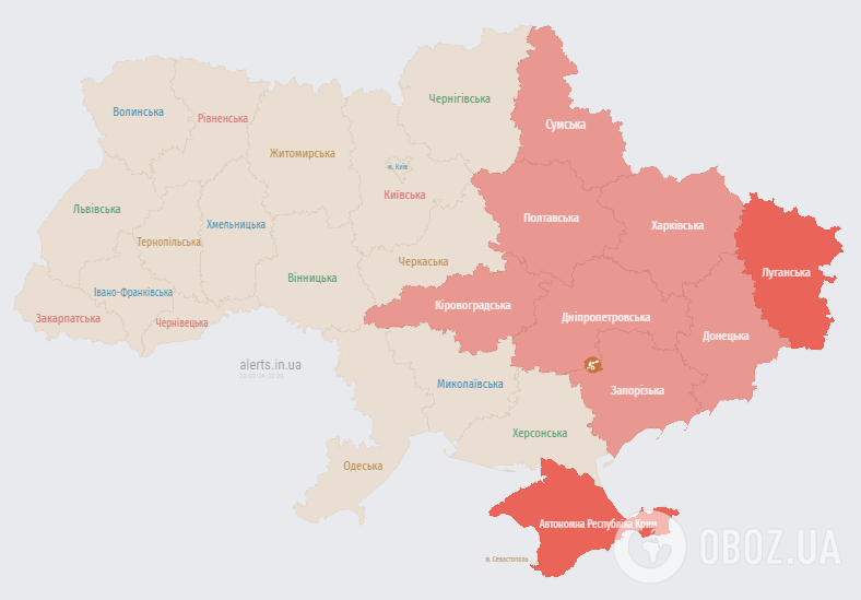 Повітряна тривога станом на 20:21 вівторка