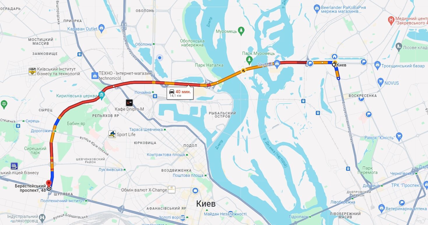 В Киеве утром возникло несколько крупных пробок: где затруднено движение авто. Карта