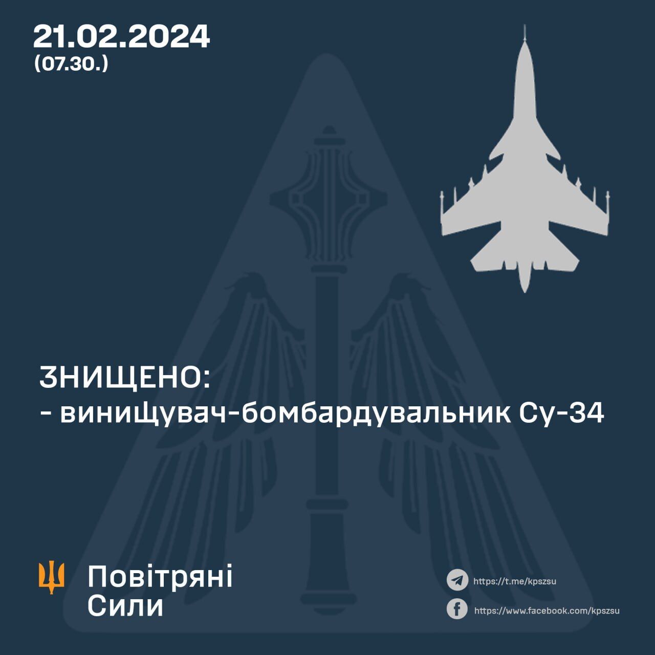 Українські захисники збили Су-34: це вже сьомий знищений літак ворога за тиждень