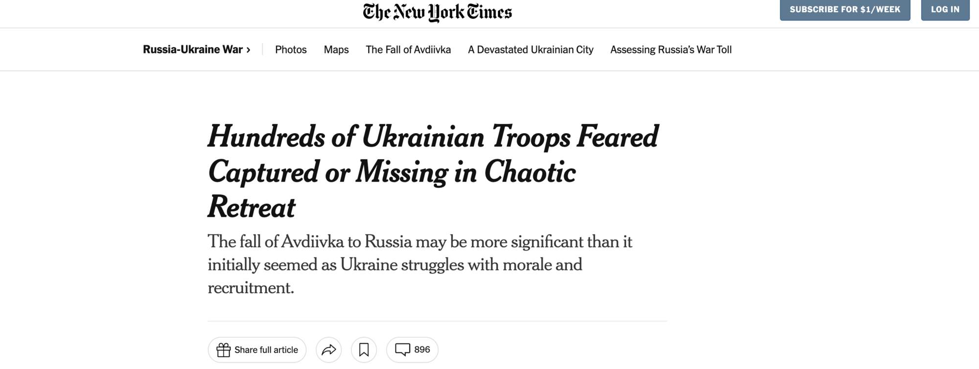 NYT написал о тысяче пленных украинцев при выходе из Авдеевки: в ВСУ отреагировали