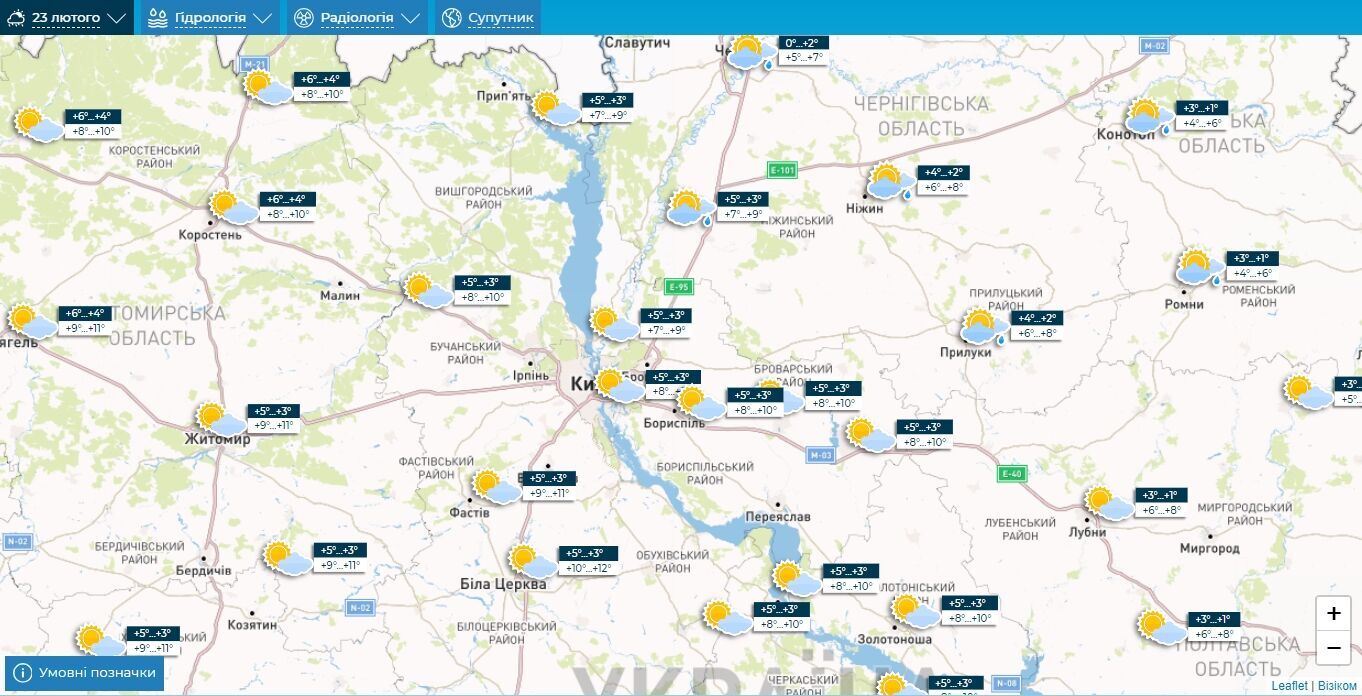 Без опадів та до +12°С: детальний прогноз погоди по Київщині на 23 лютого