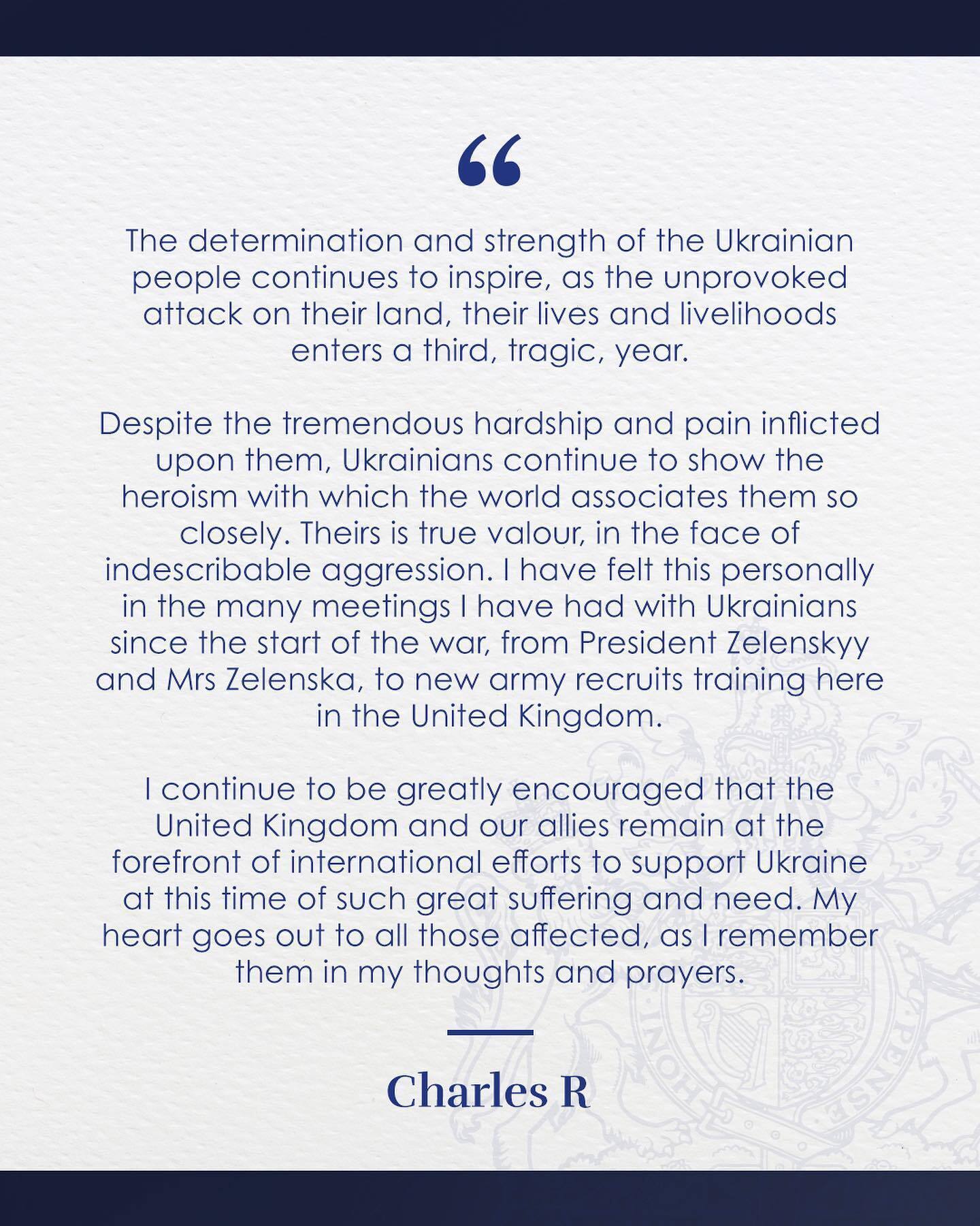 Король Чарльз III обратился к украинцам во вторую годовщину большой войны: это настоящая доблесть перед лицом невыразимой агрессии
