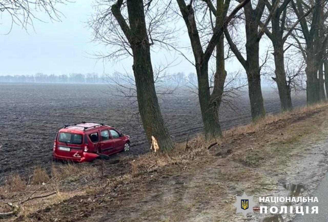 На Київщині легковик на швидкості з’їхав у кювет та протаранив дерево: є постраждала. Фото