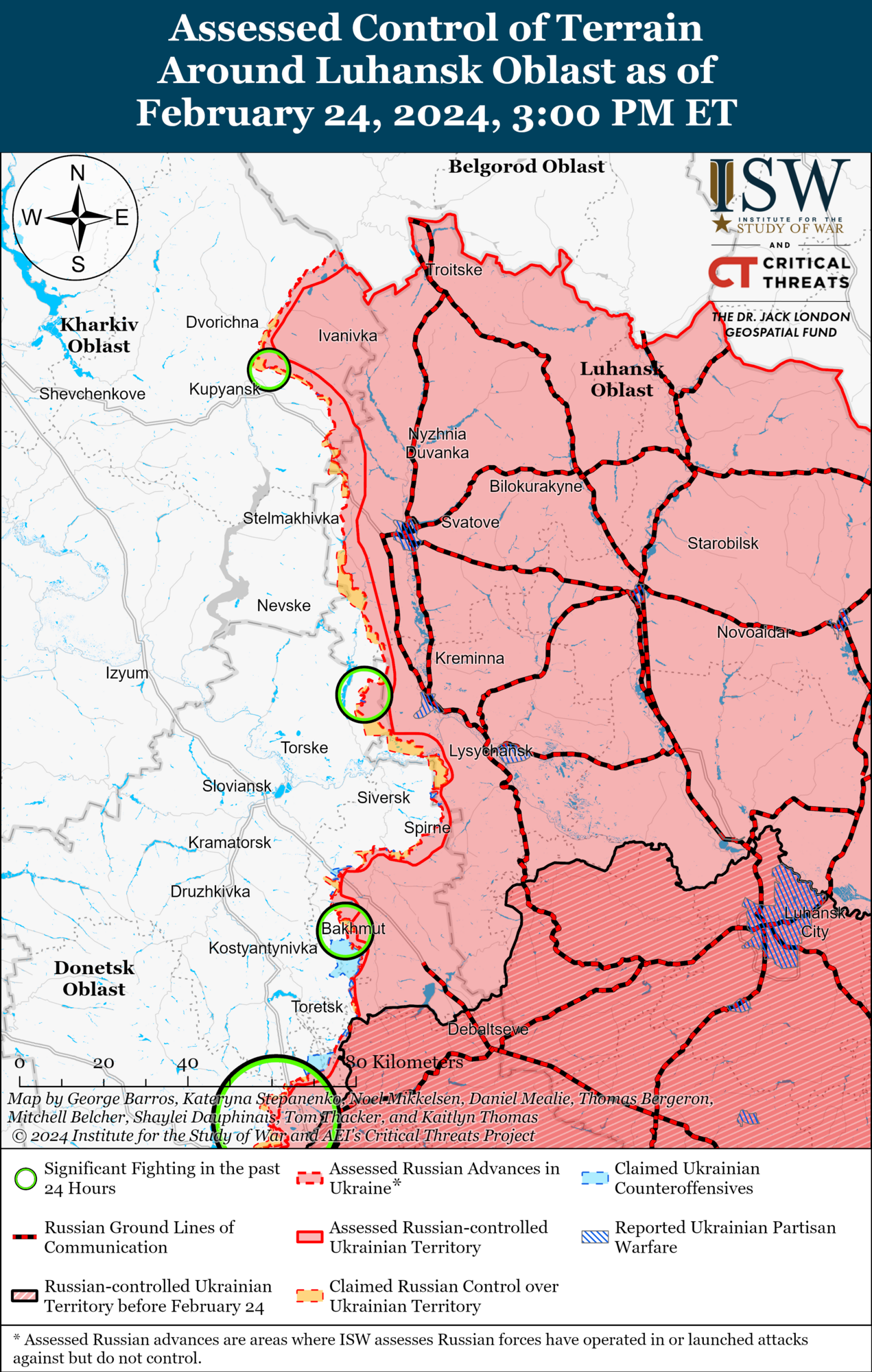 Карта бойових дій у Харківській та Луганській областях