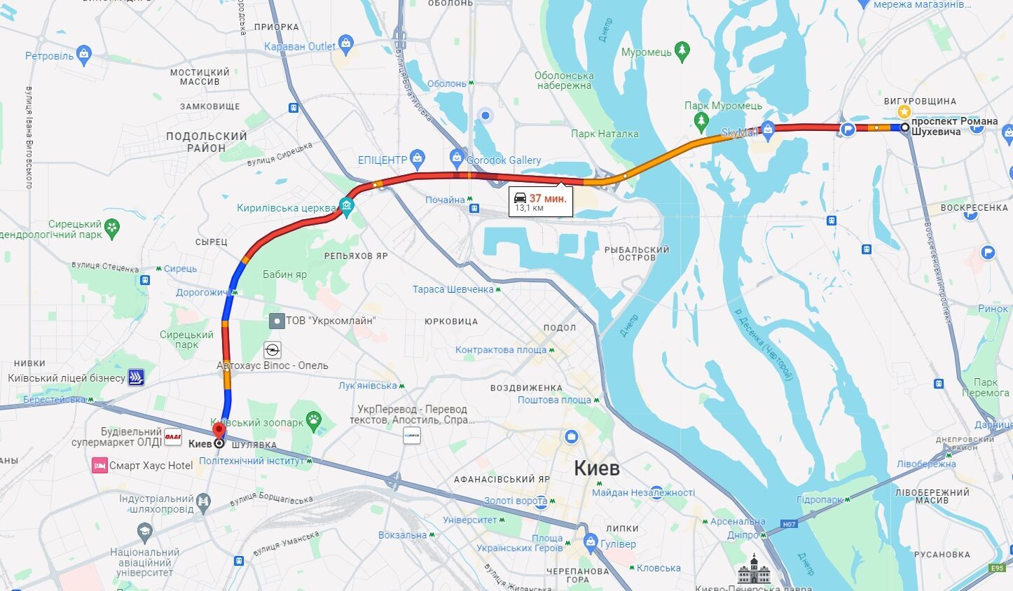 У Києві зранку виникло кілька великих заторів: де не проїхати. Карта