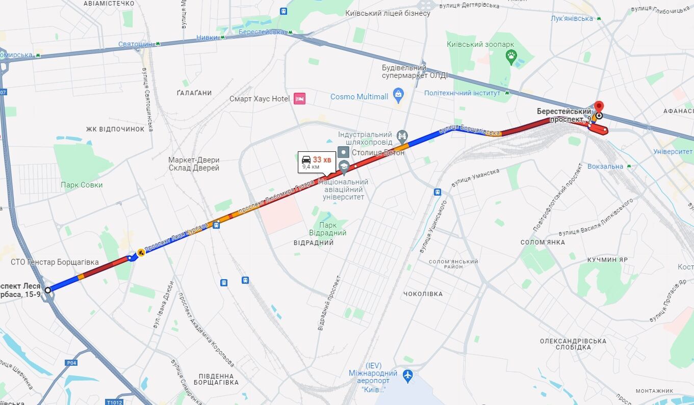 В Киеве утром возникло несколько больших пробок: где не проехать. Карта