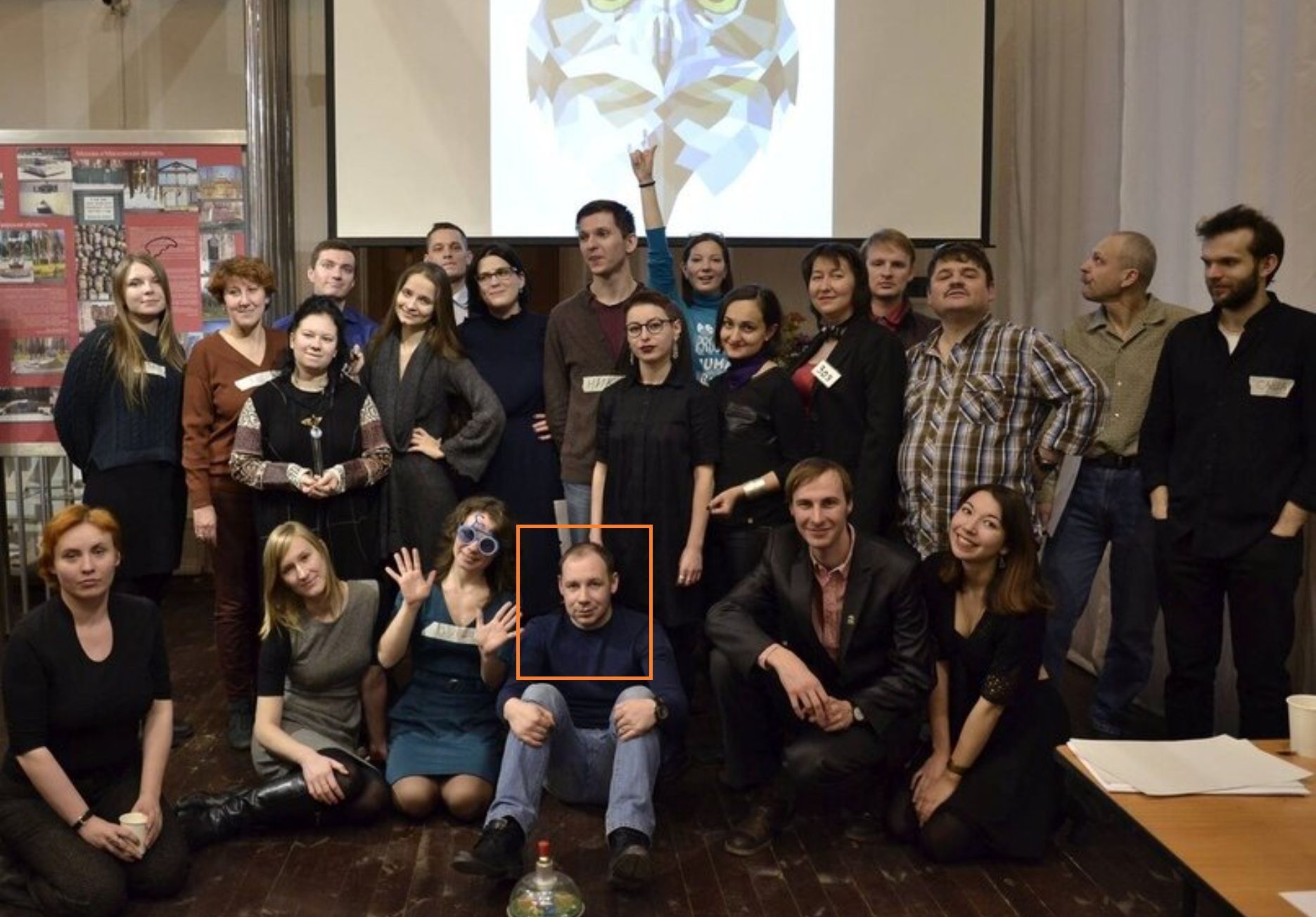 Жихарев среди активистов Московской открытой школы прав человека, 2017 год