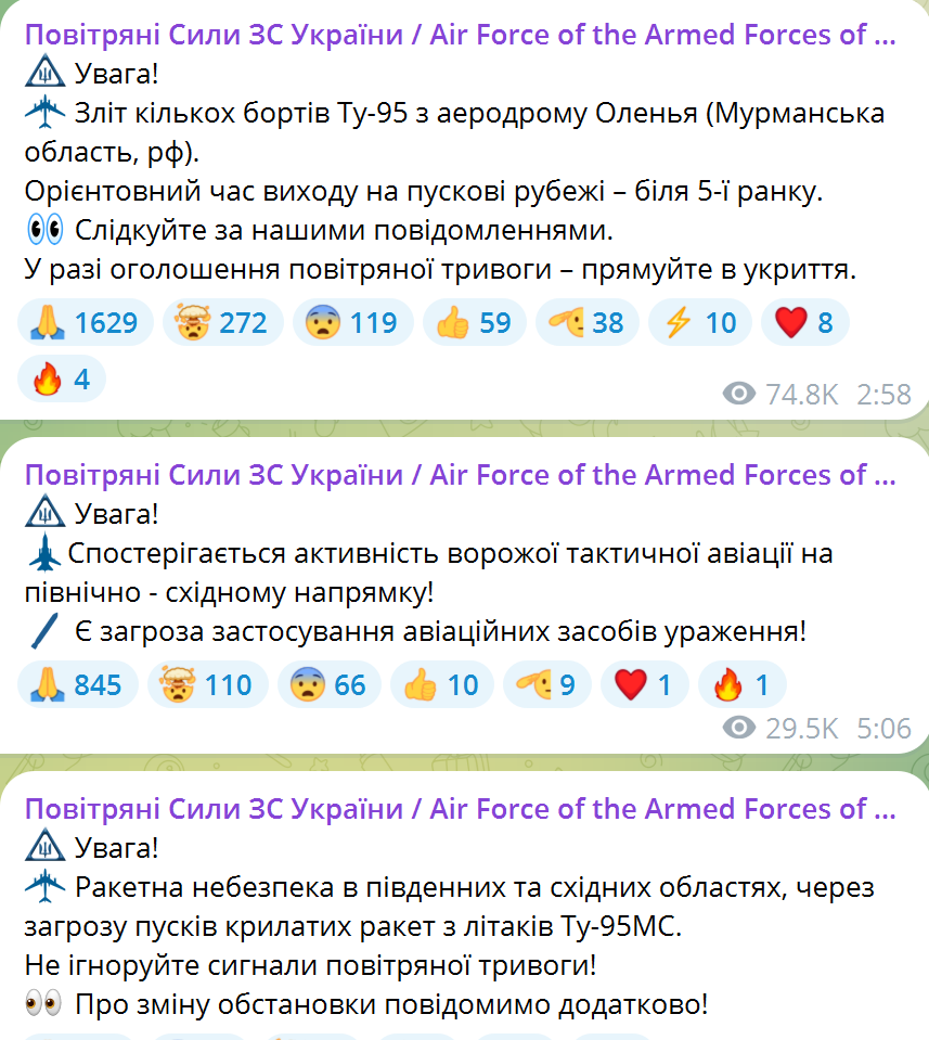 Вся Україна була "червона": під час тривоги пролунали вибухи в різних областях