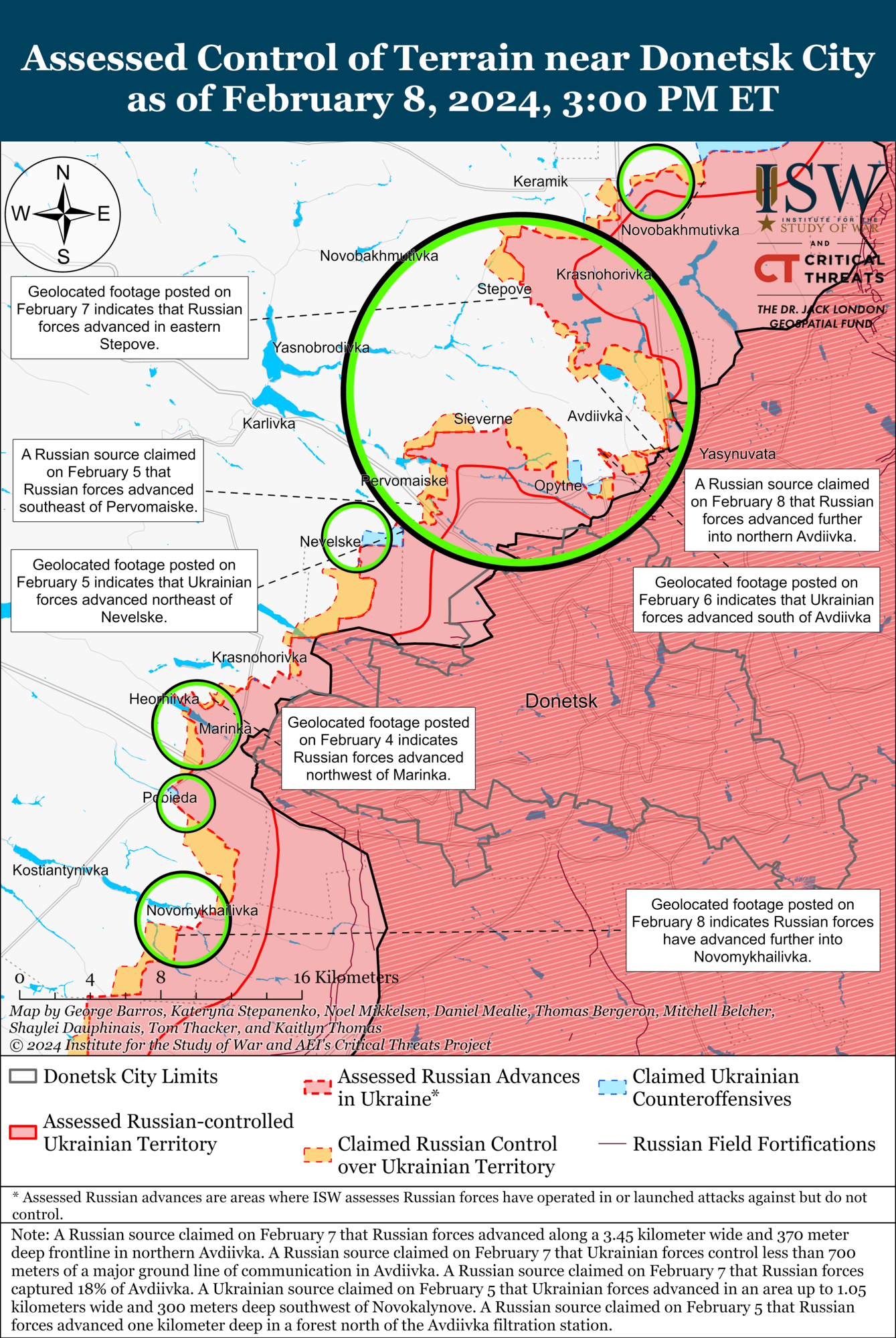 Карта линии фронта в районе Авдеевки