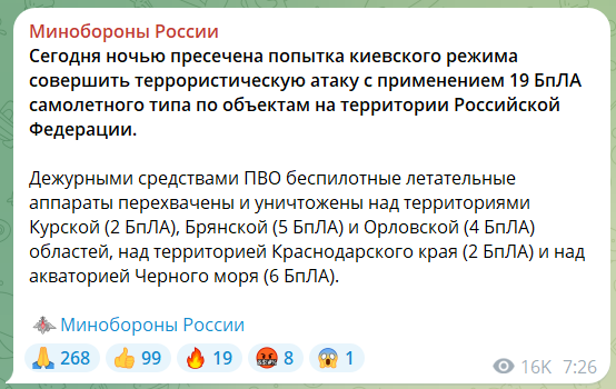 У РФ поскаржилися, що чотири області атакували українські дрони