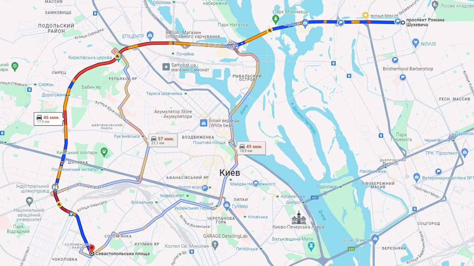 В Киеве утренние пробки осложнили движение на дорогах: где "тянутся" машины. Карта