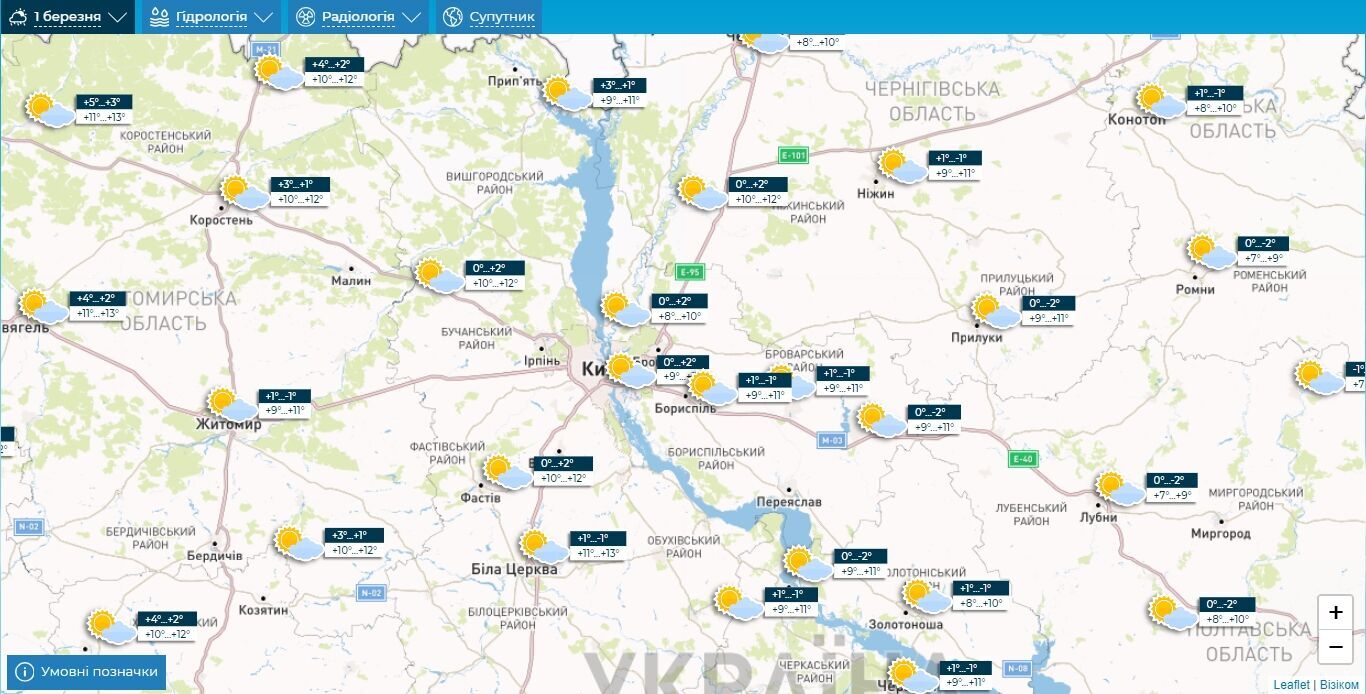 Без опадів та до +11°С: детальний прогноз погоди по Київщині на 1 березня