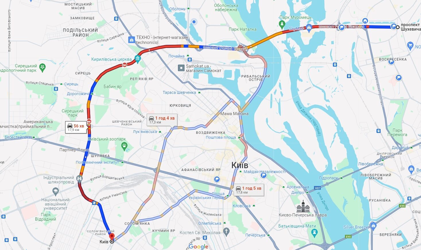 Киев сковали пробки: где затруднено движение авто. Карта