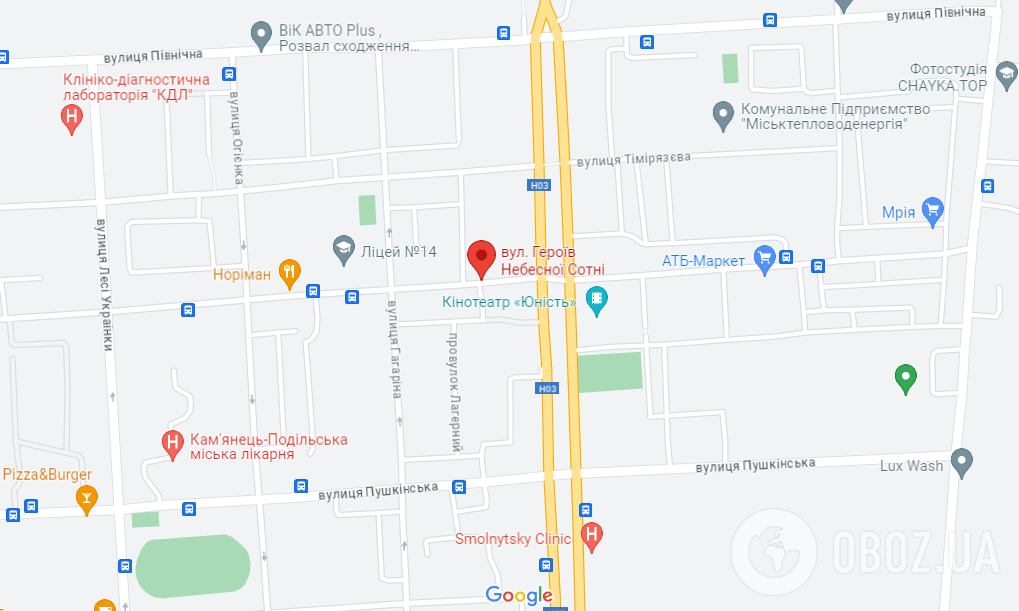 Улица Героев Небесной Сотни на карте Каменца-Подольского
