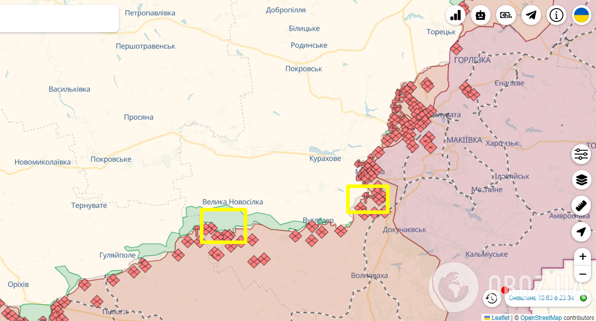 Времівський виступ та Новомихайлівка.