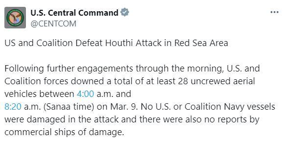 Військові США, Британії і Франції знищили десятки безпілотників єменських хуситів у Червоному морі: що відбувається