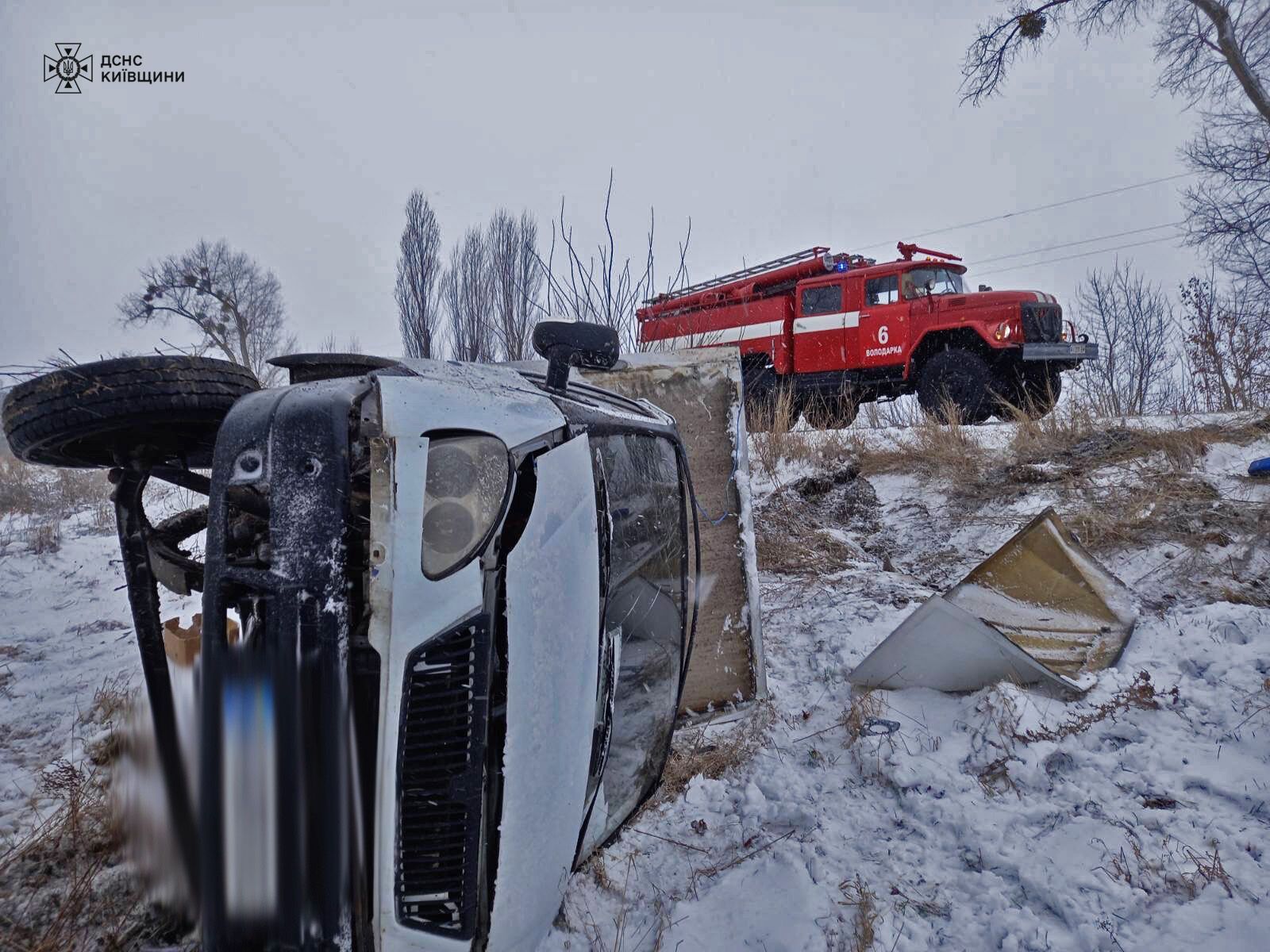 На Київщині вантажівка через косулю вилетіла в кювет та перекинулась. Фото