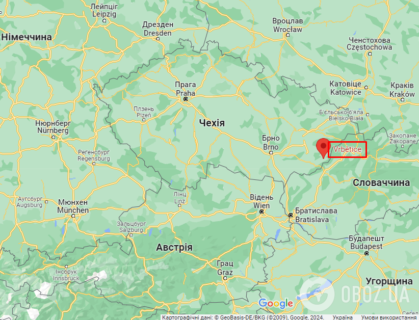 Село Врбетице (Чехия) на карте
