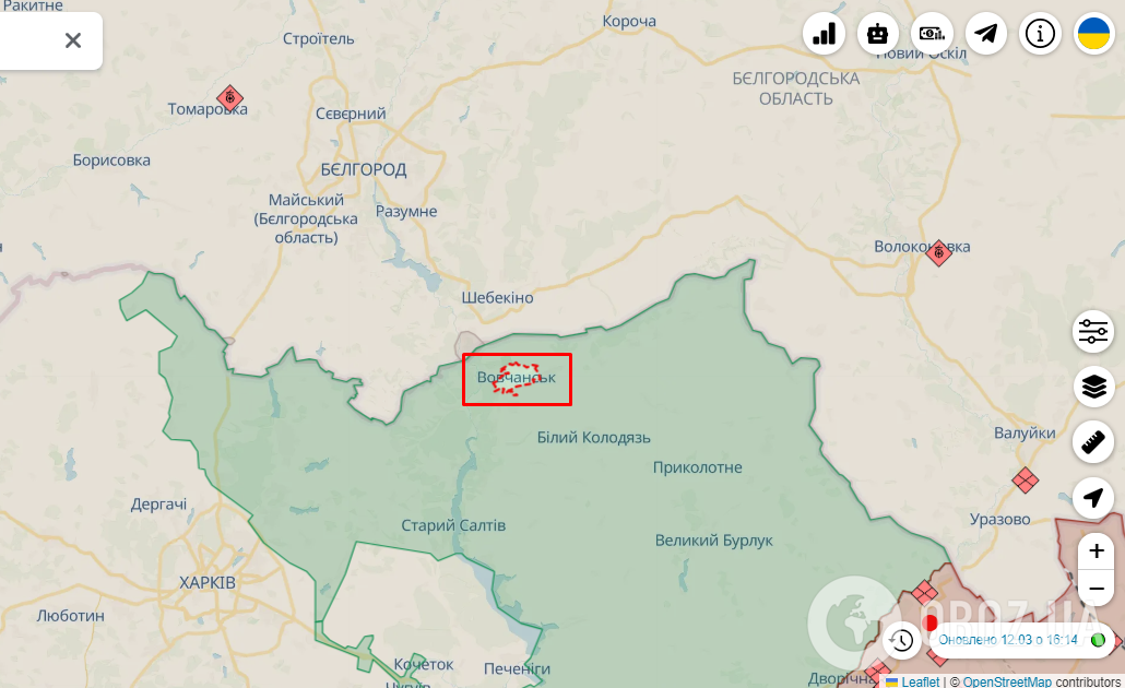 Місто Вовчанськ на карті