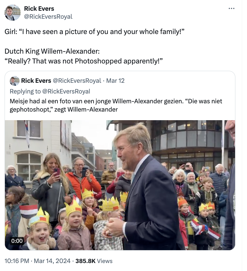 Король Нидерландов потролил "исчезнувшую" принцессу Кейт Миддлтон из-за скандала с фотошопом