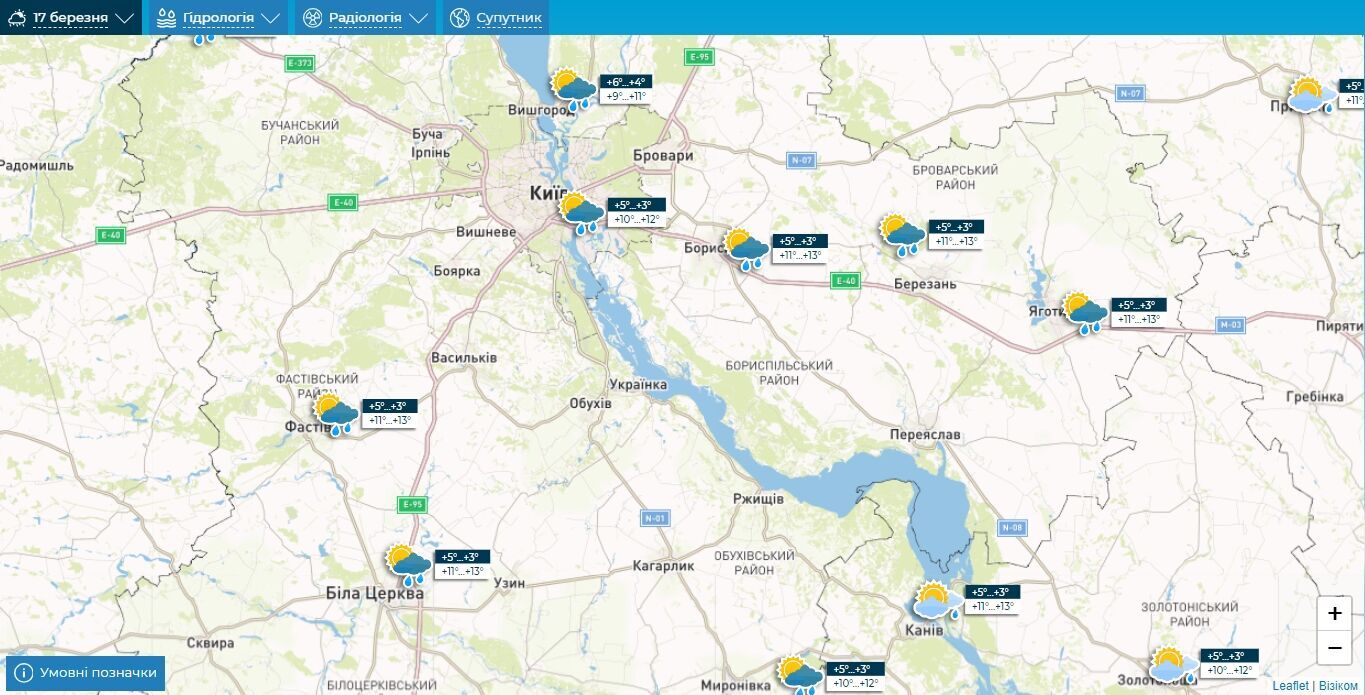 Дощ та до +13°С: прогноз погоди по Київщині на 17 березня