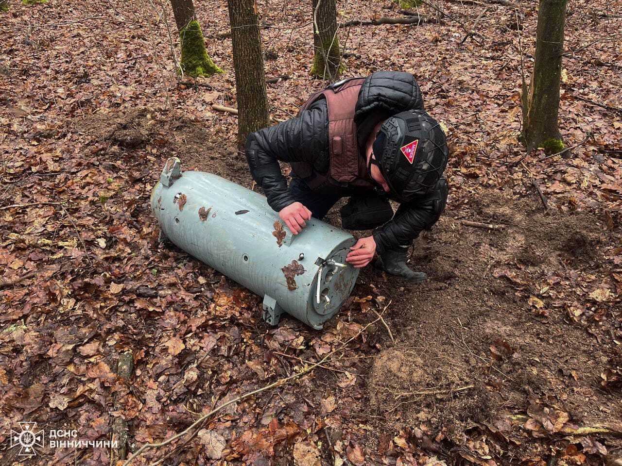Знайшли посеред лісу: на Вінниччині знищили бойову частину ракети Х-101. Фото