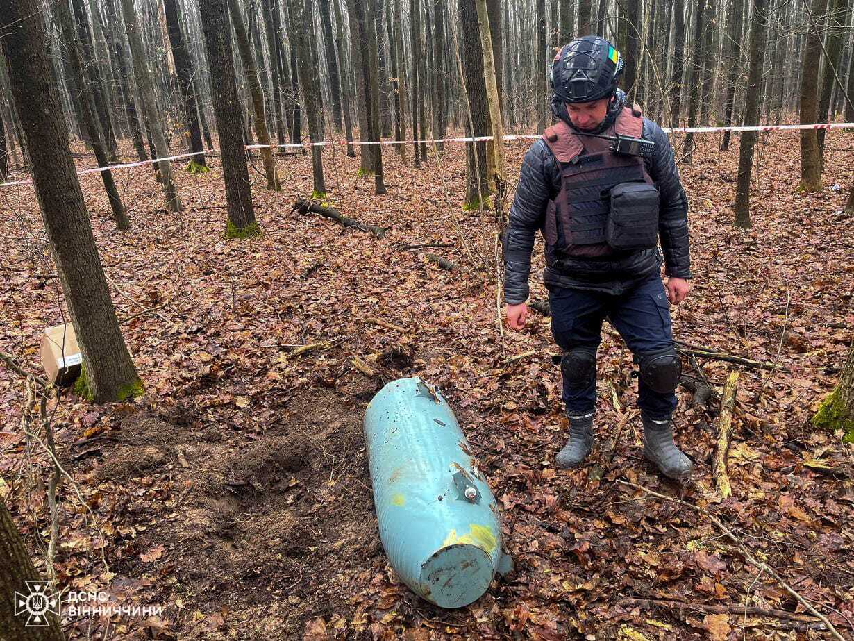 Нашли посреди леса: на Винничине уничтожили боевую часть ракеты Х-101. Фото