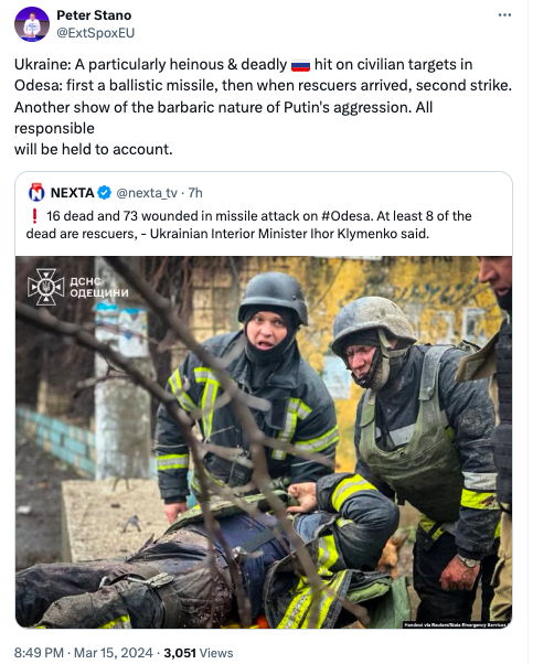 "Ці атаки мають припинитися": в ЄС назвали ракетний удар РФ по Одесі доказом варварської природи путінської агресії