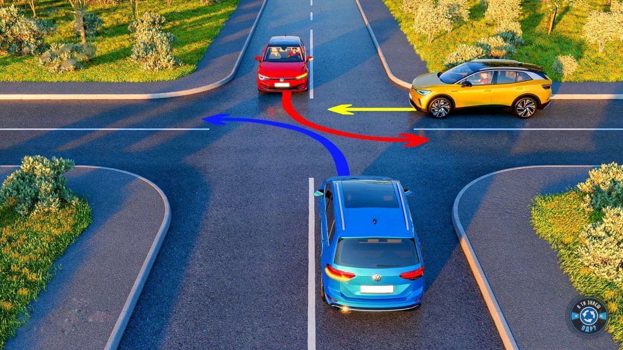 Как три автомобиля должны разъехаться на нерегулируемом перекрестке: задача по ПДД 