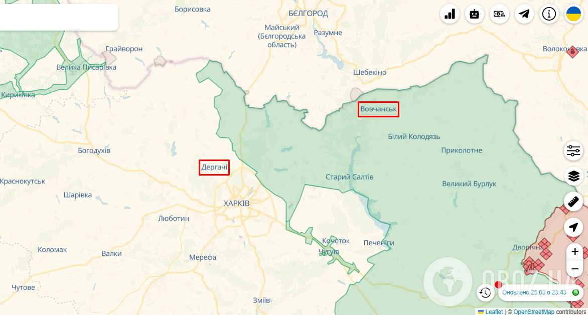 Дергачи и Волчанск на карте