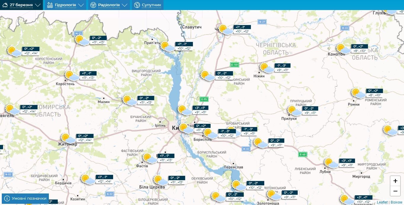 Без опадів та до +15°С: детальний прогноз погоди по Київщині на 27 березня