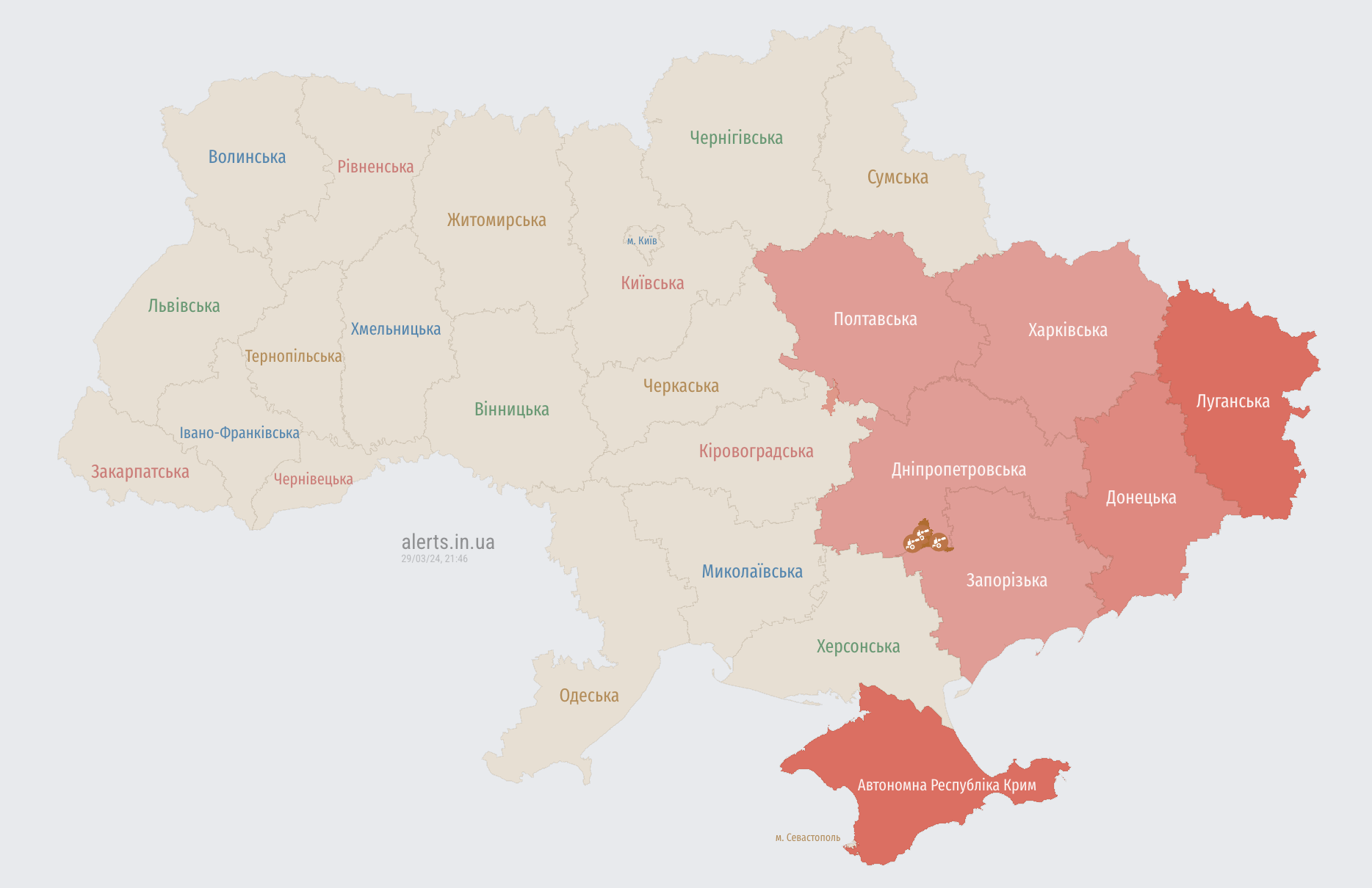 У східній частині території України повітряна тривога: є загроза балістики

