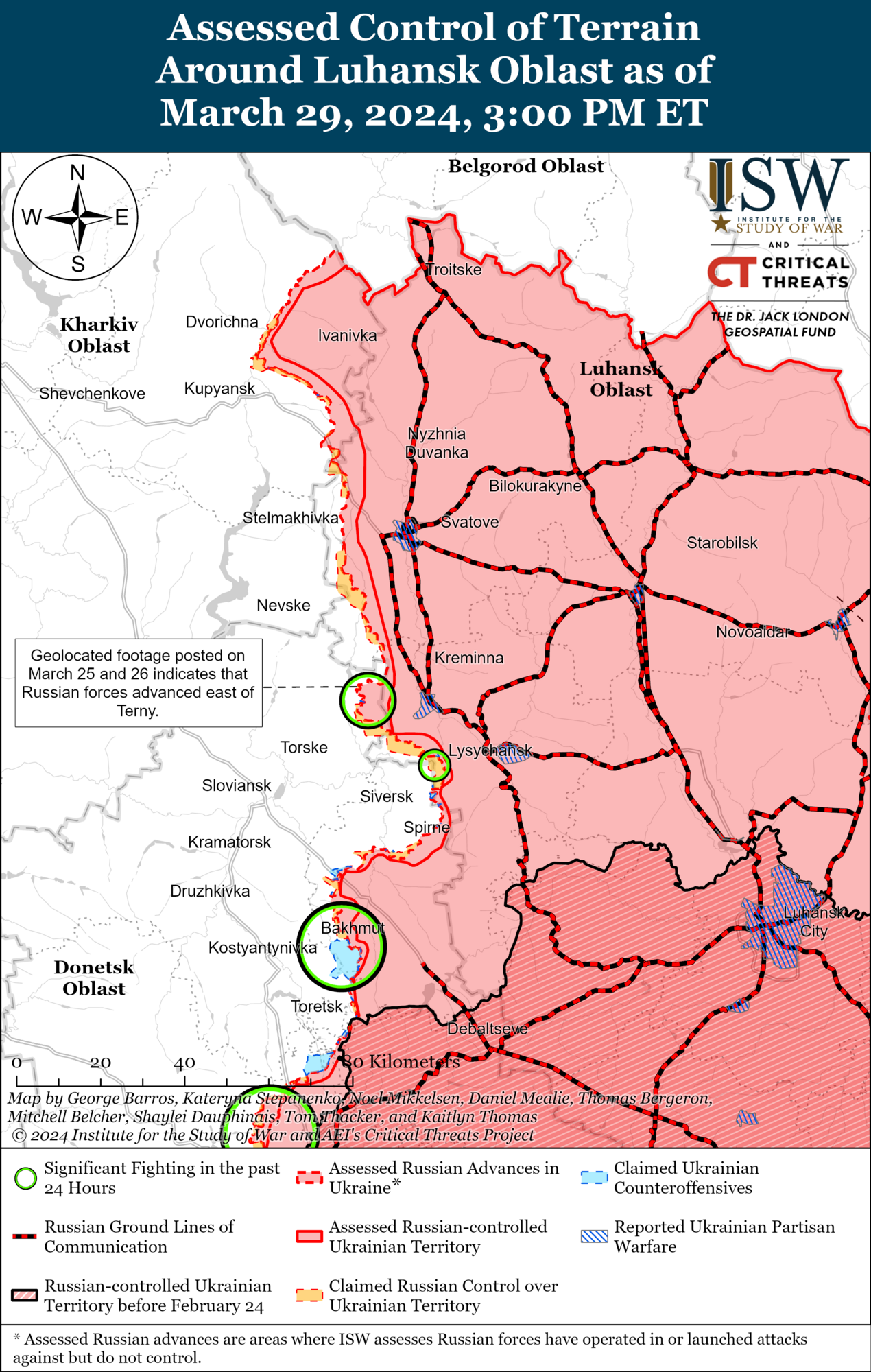 Війська РФ незначно просунулися на захід від Бахмута: в ISW назвали напрямки фронту, де йдуть запеклі бої. Карта
