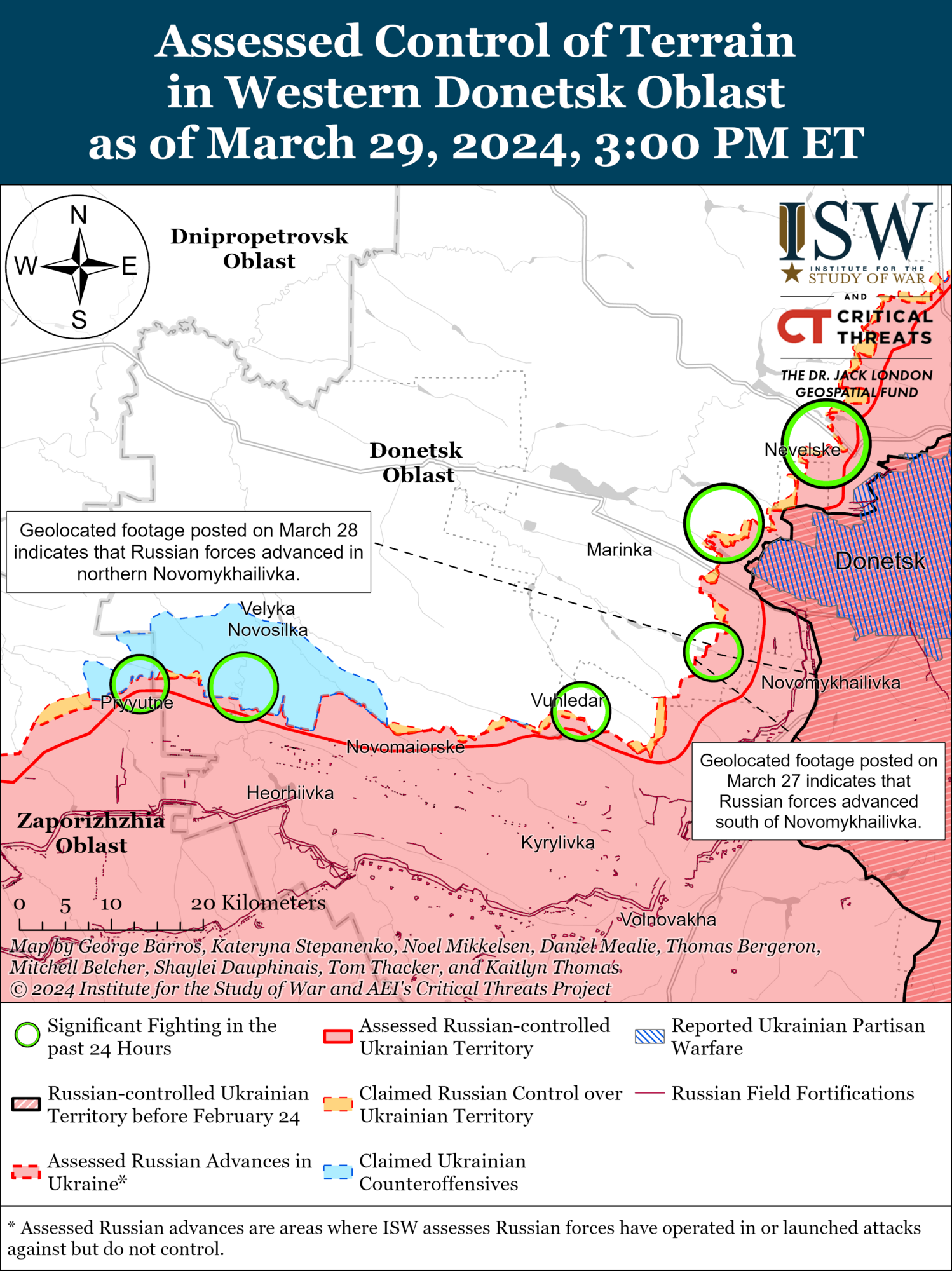 Войска РФ незначительно продвинулись к западу от Бахмута: в ISW назвали направления фронта, где идут ожесточенные бои. Карта