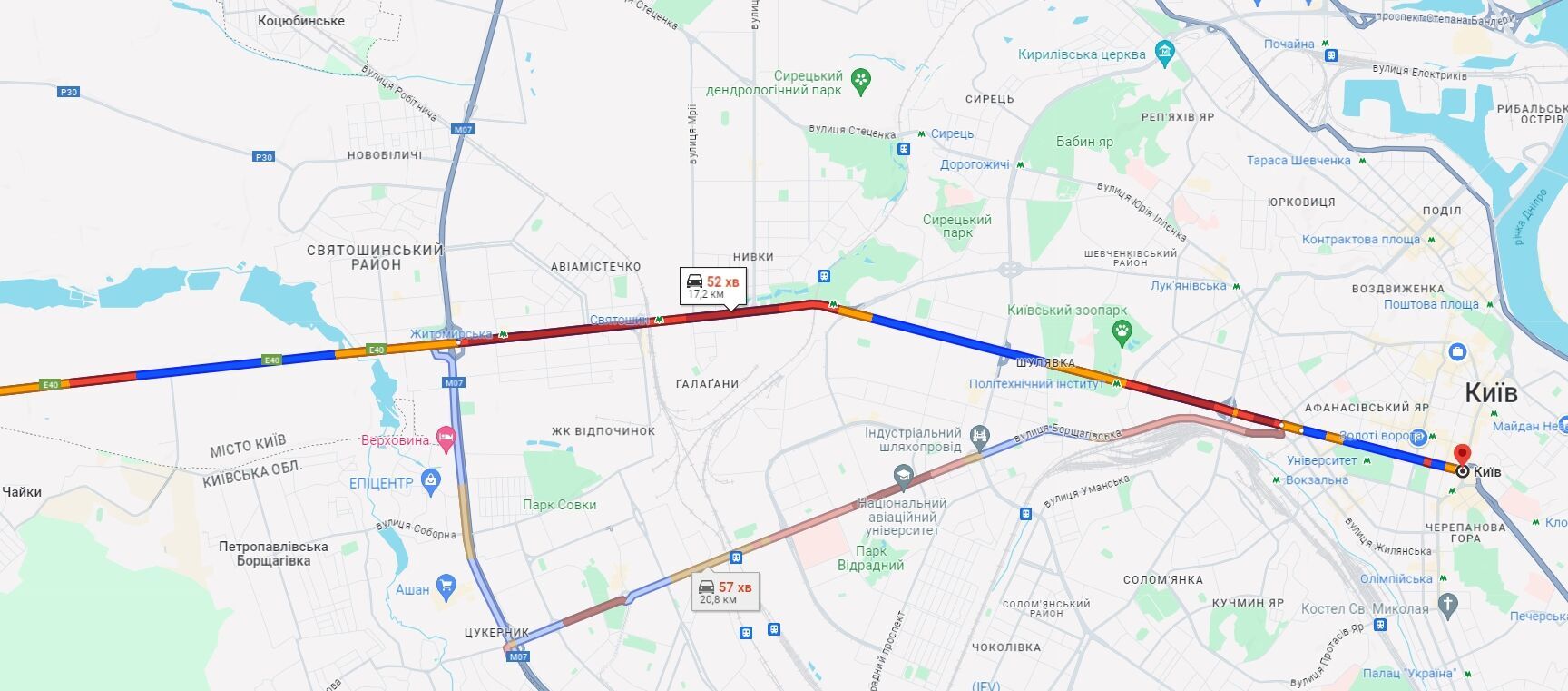 В Киеве утром возникло несколько больших пробок: где не проехать. Карта