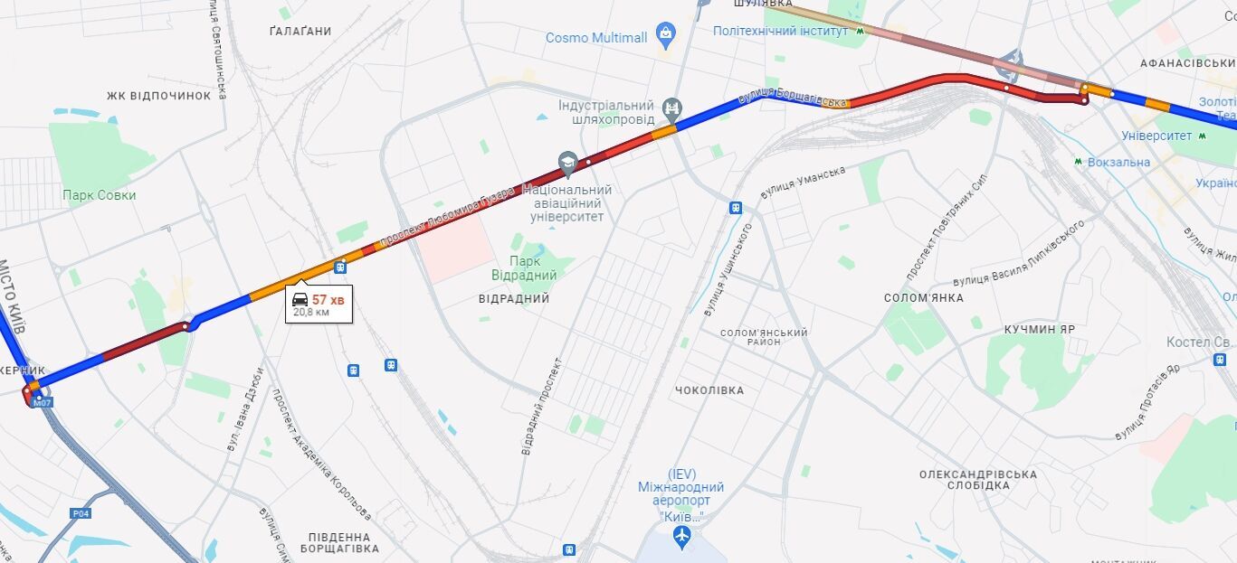 В Киеве утром возникло несколько больших пробок: где не проехать. Карта