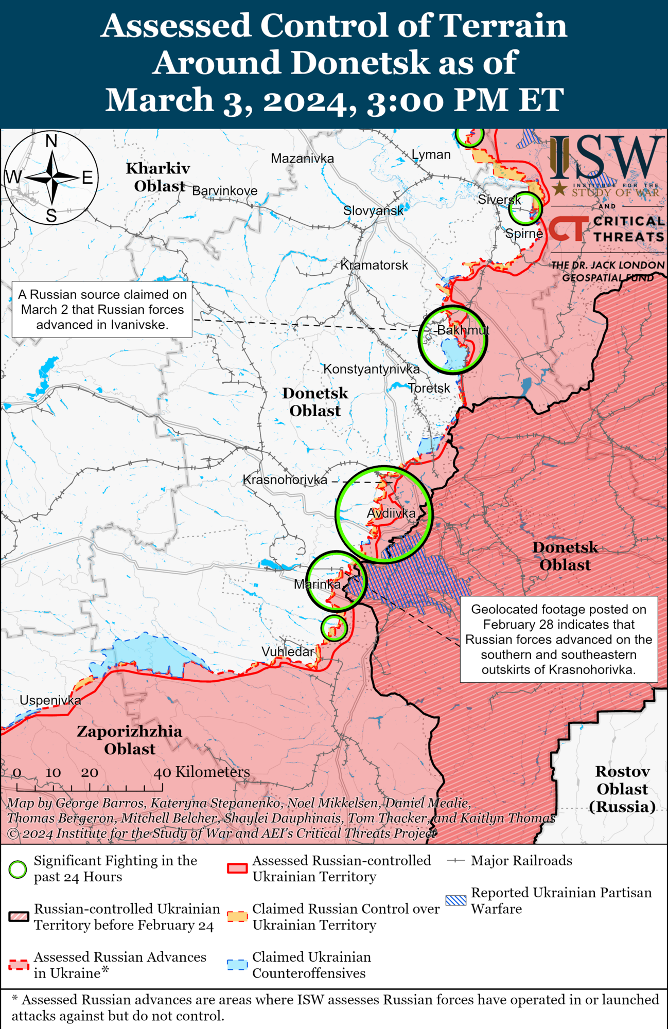 Карта лінії фронту в Донецькій області