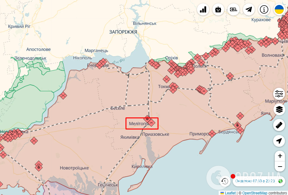 Временно оккупированный Мелитополь на карте