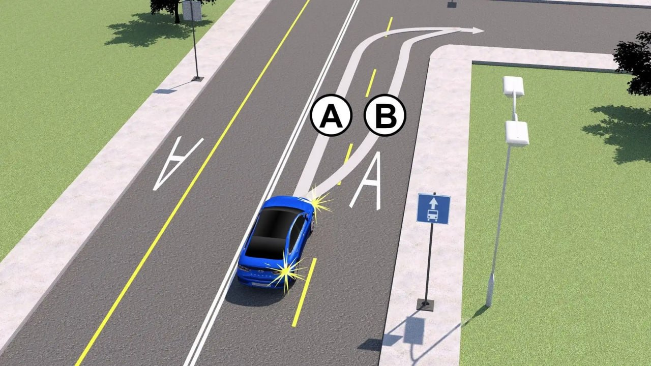 С какой полосы водитель может выполнить поворот на дороге: задача по ПДД с нюансом