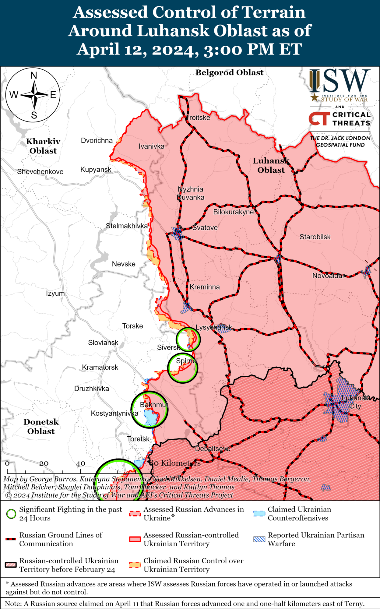 Карта лінії фронту на Харківщині та Луганщині