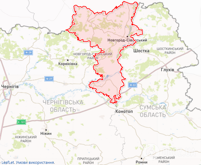 Новгород-Северский район на карте