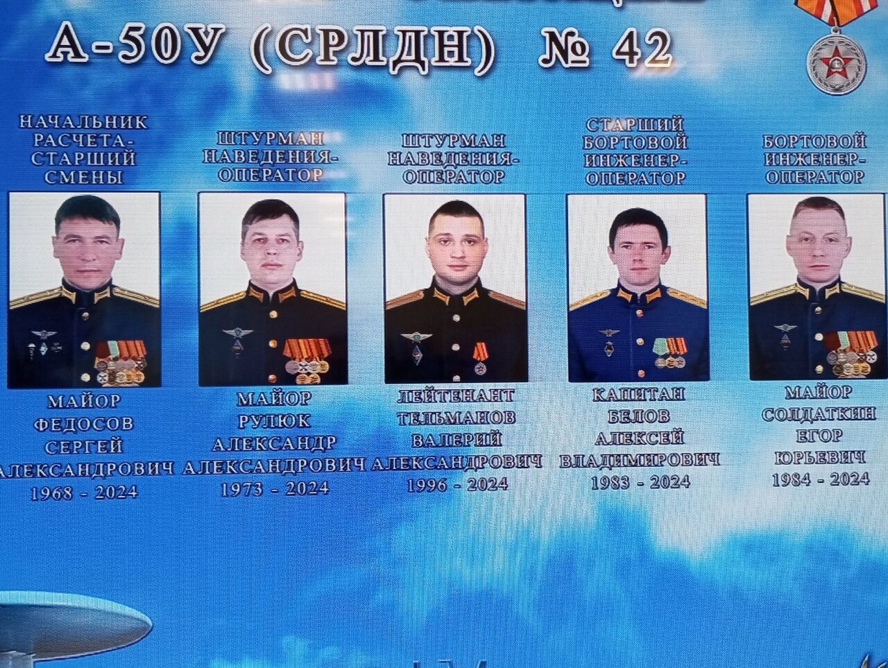 Стали відомі імена загиблих членів екіпажу літака А-50У, збитого над Азовським морем