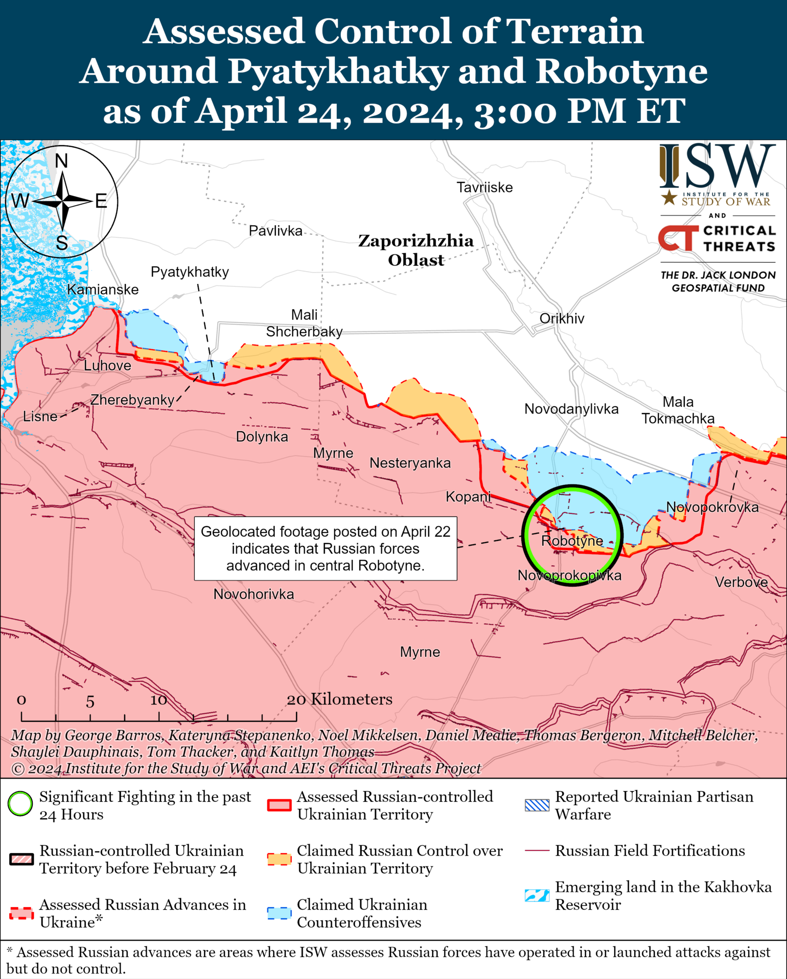 Карта линии боевого столкновения в Запорожской области.