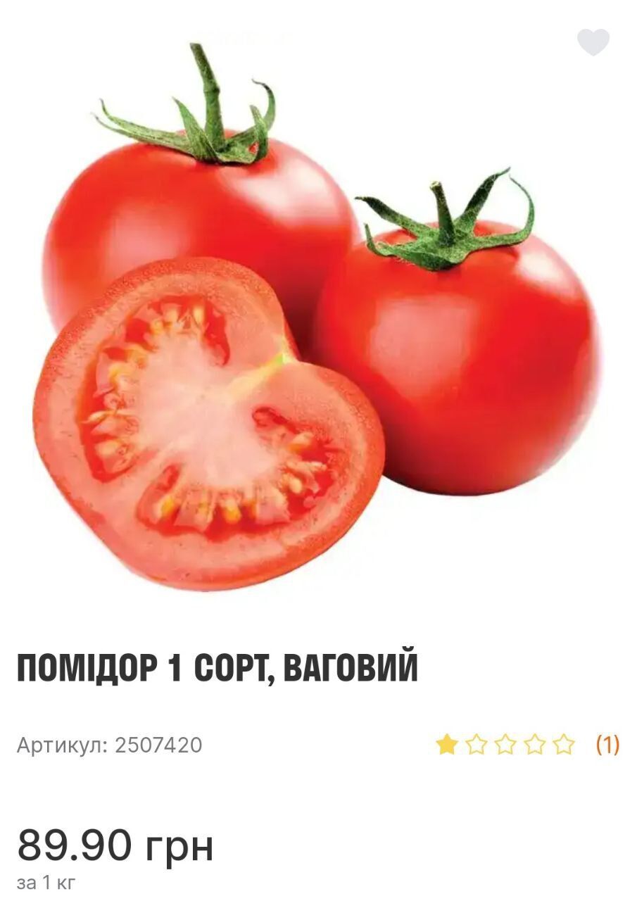 Вартість помідора в супермаркеті