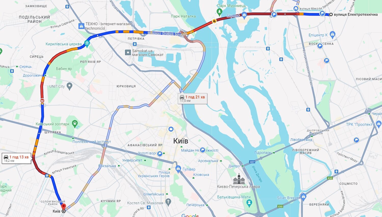 В Киеве из-за ДТП образовались многочисленные пробки: где затруднено движение авто. Карта