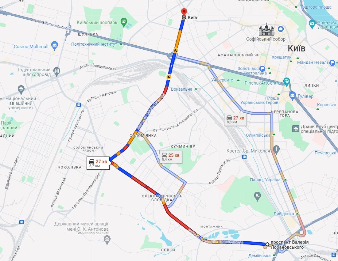 В Киеве из-за ДТП образовались многочисленные пробки: где затруднено движение авто. Карта