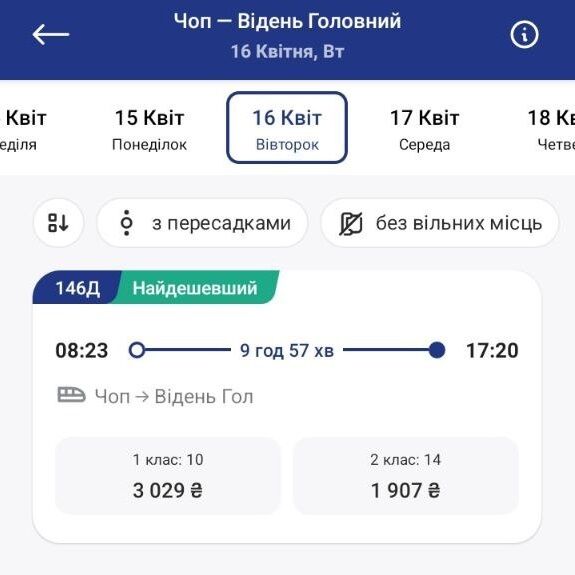 Придбати квитки на поїзд Чоп – Будапешт – Відень можна у додатку "Укрзалізниці"