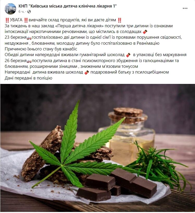 У Києві троє дітей отруїлись шоколадом із вмістом наркотиків: медики звернулися до батьків