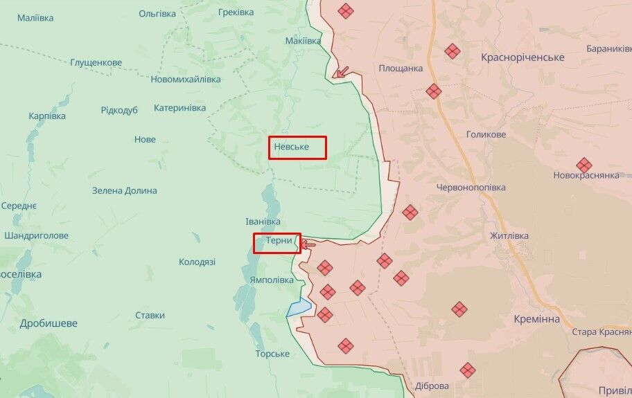 Окупанти на Лимано-Куп'янському напрямку атакують у напрямку сіл Терни та Невське: військовий розповів про ситуацію. Карта
